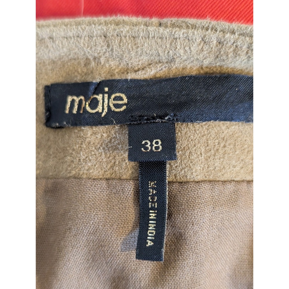 NEW Maje Tan Leather‎ Suede Skirt w/ Crochet Lace Trim Accents Pockets Size 8/38 - Picture 8 of 11
